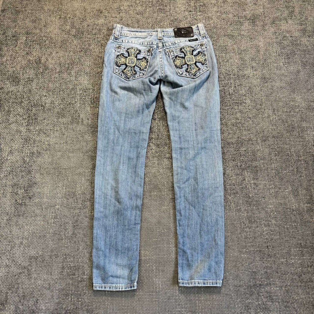 Miss Me Bootcut Jeans Womens 28 Light Wash Rhinestone Embroidered Y2K 1000